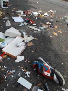 Den von den Orangenen Engeln der Sperrmüllabfuhr verschmähten Nikes habe ich ein &quot;ordentliches Begräbnis&quot; in unserer Mülltonne versprochen. Bei so netten Farbkombinationen erwarte ich hübsche Müllfotos zwischen dem Küchendreck!