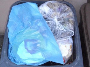 Dann ging es Schlag auf Schlag: Ein fetter Küchenmüllbeutel und ein blauer Müllsack.
