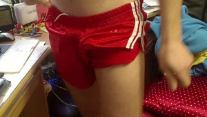 Rote Adidas  Satin Shorts Behandlung 1. In Shorts rein wixxen(15).jpg