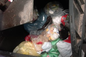 &quot;Angebot&quot; in fremdem Müllcontainer.