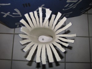 Sieht von oben irgenwie lustig aus der in Streifen zerschnittene Gummistiefel